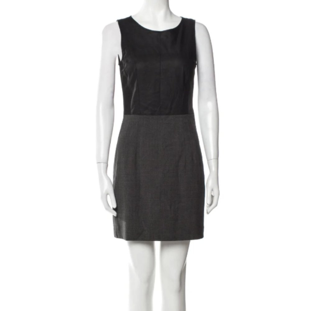 Theory Black Leather Bodice Gray Wool Skirt Mixed Media Dress Size 4